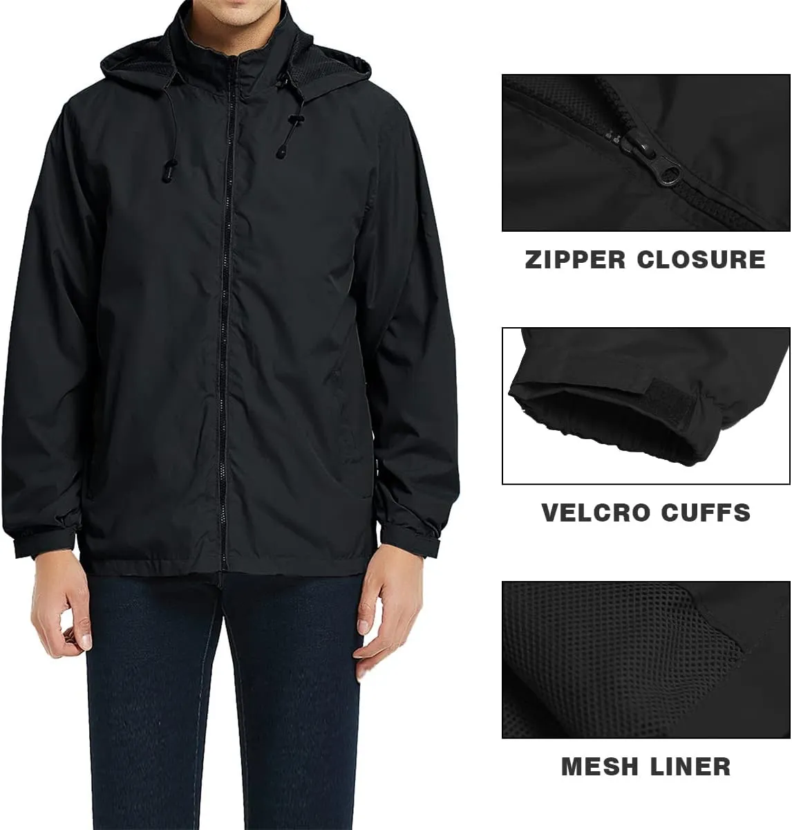 MYJAJAYI Mens Lightweight Windbreaker Waterproof Rain Jacket Hooded Windbreaker Jacket with Zipper Closure