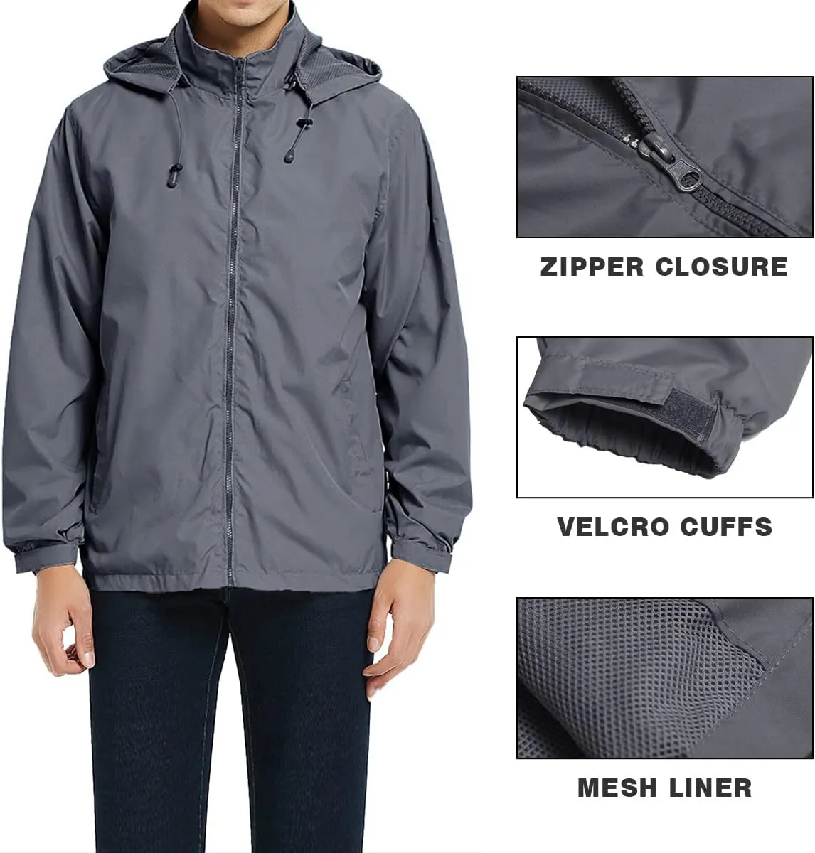 MYJAJAYI Mens Lightweight Windbreaker Waterproof Rain Jacket Hooded Windbreaker Jacket with Zipper Closure
