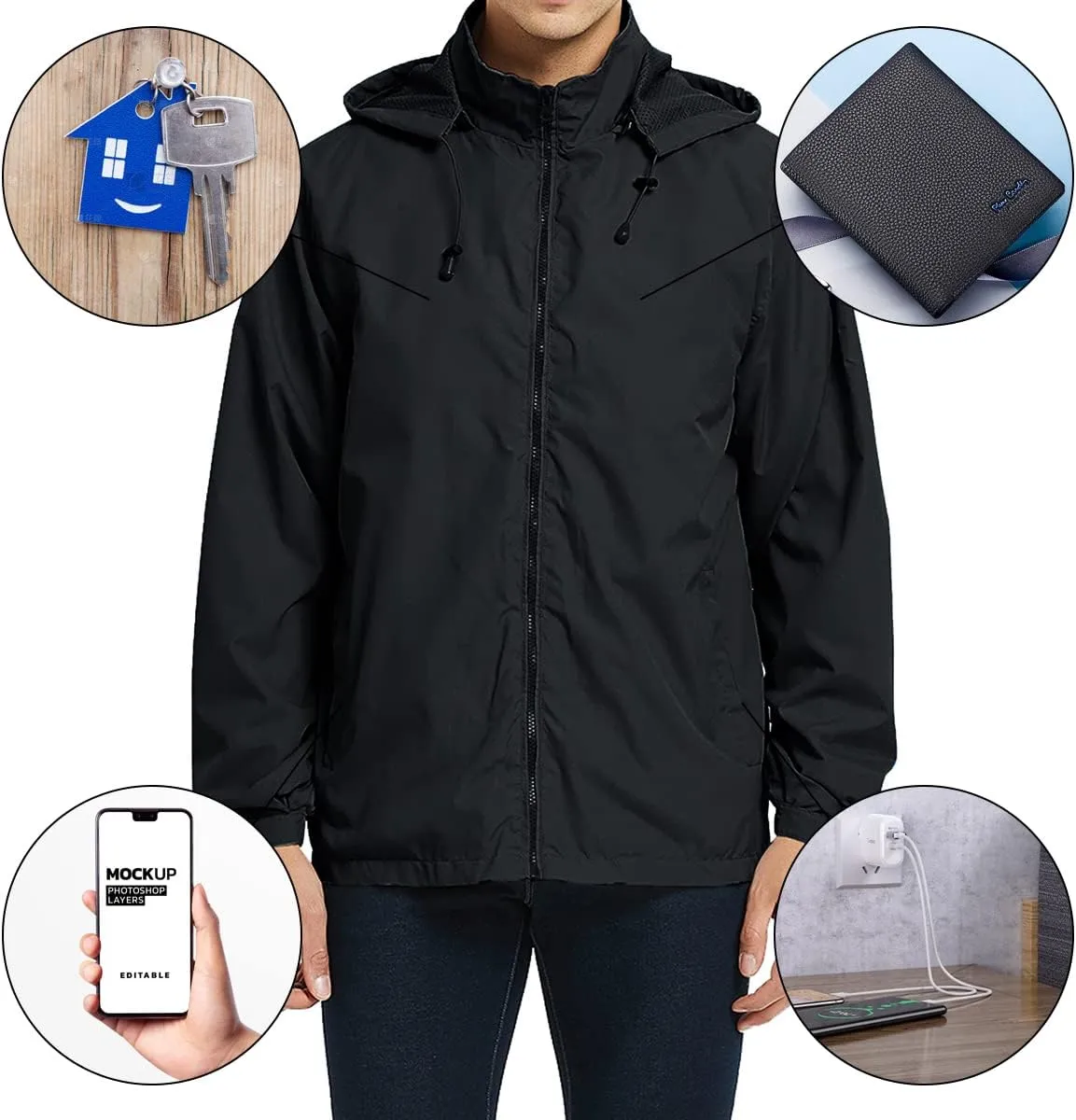 MYJAJAYI Mens Lightweight Windbreaker Waterproof Rain Jacket Hooded Windbreaker Jacket with Zipper Closure