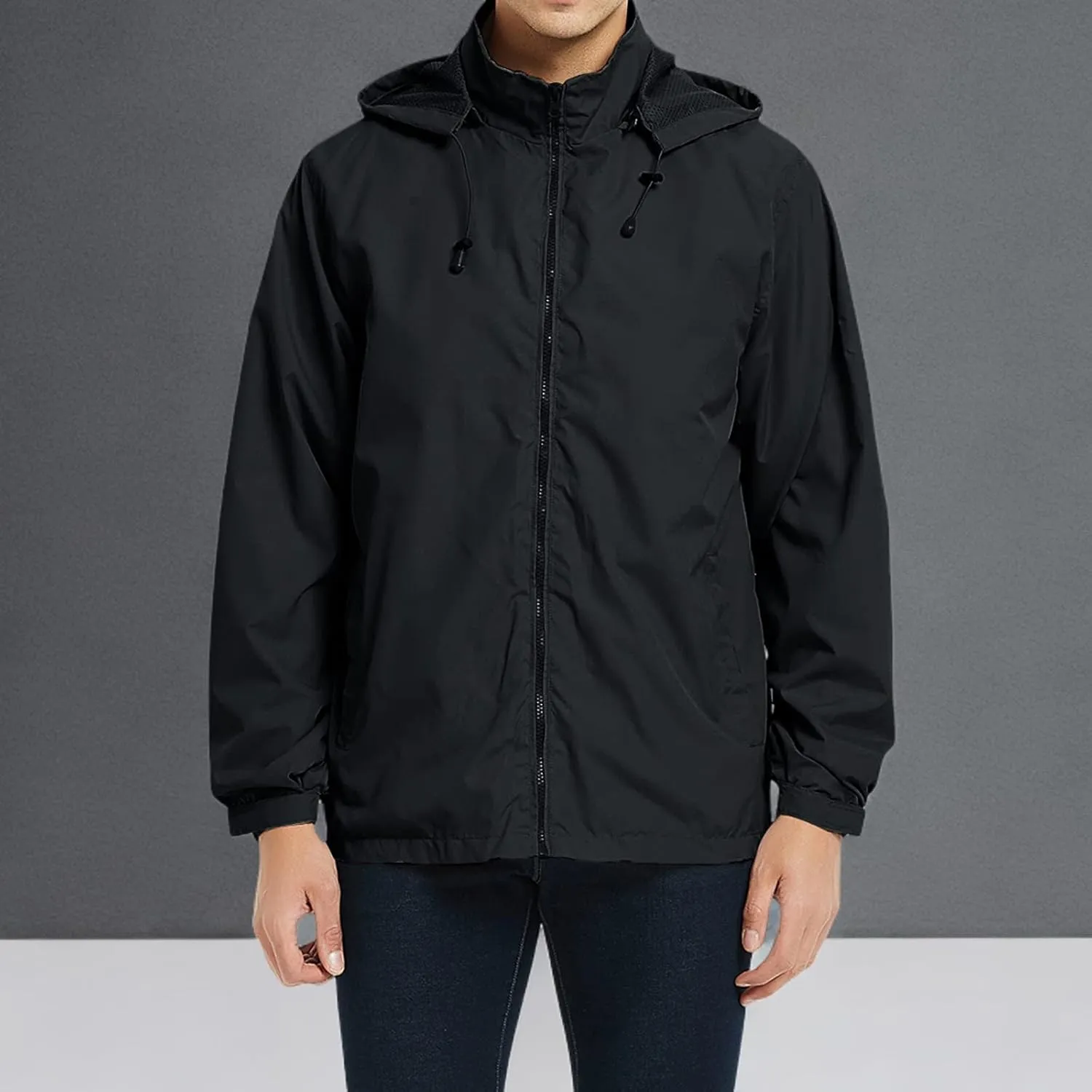 MYJAJAYI Mens Lightweight Windbreaker Waterproof Rain Jacket Hooded Windbreaker Jacket with Zipper Closure