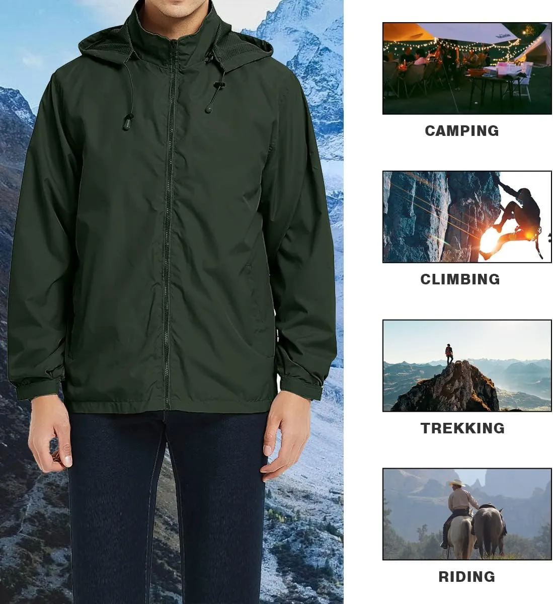 MYJAJAYI Mens Lightweight Windbreaker Waterproof Rain Jacket Hooded Windbreaker Jacket with Zipper Closure