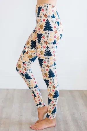 Navy Christmas Tree Print Leggings