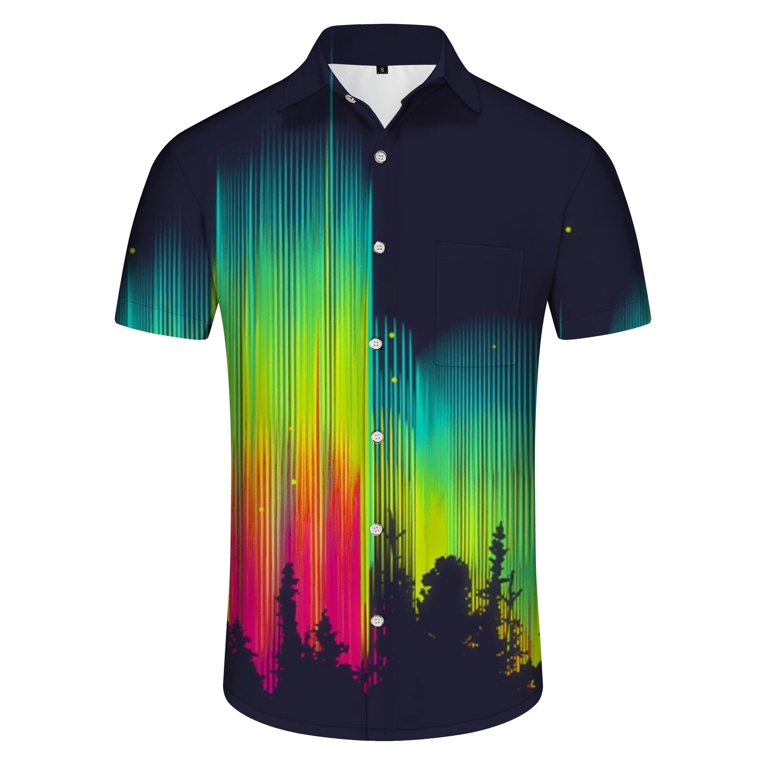 Neon Color Fantasy Aurora 3D Printed Pattern Men's Casual Shirt Tropical Hawaiian Beach Vacation Shirt