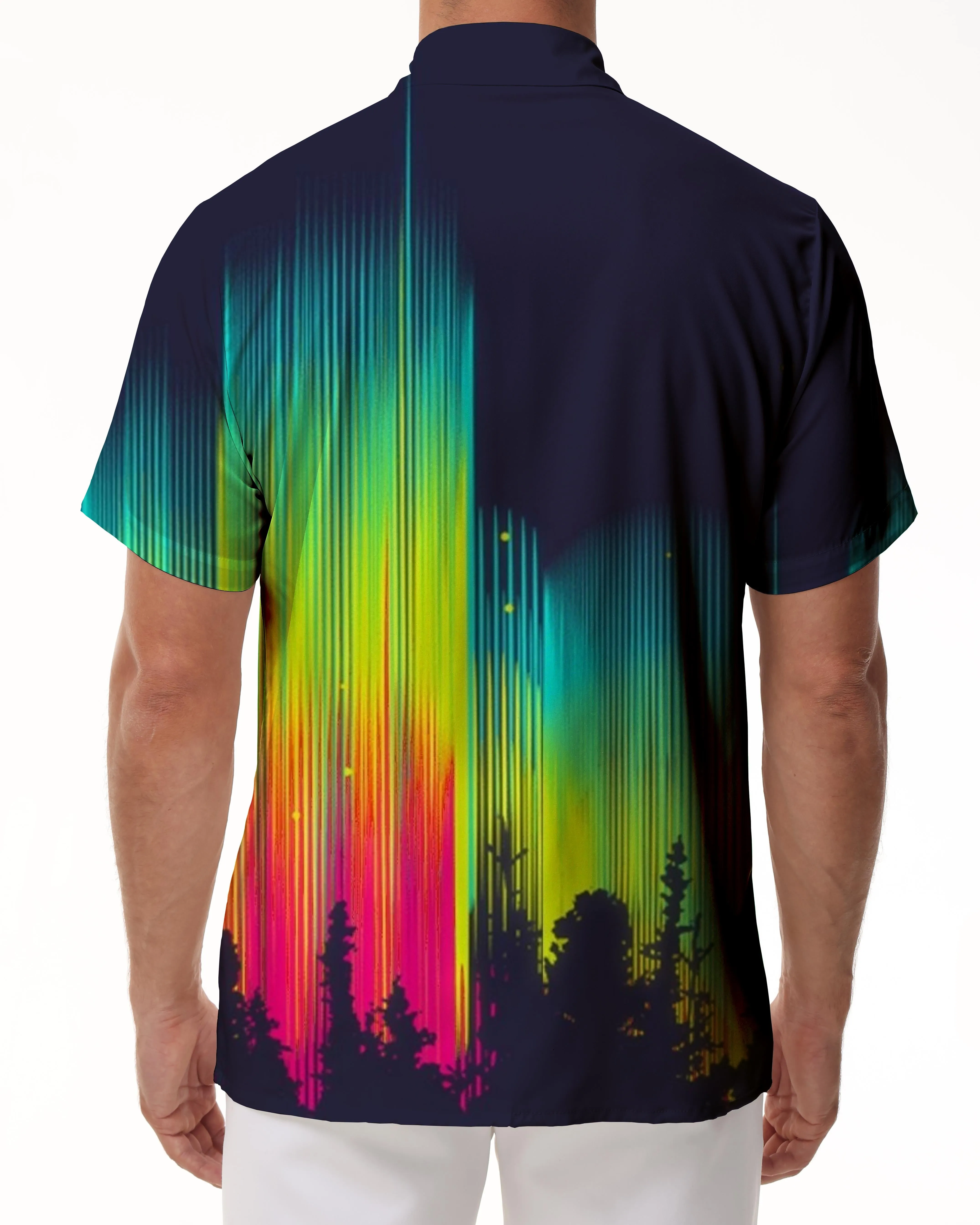 Neon Color Fantasy Aurora 3D Printed Pattern Men's Casual Shirt Tropical Hawaiian Beach Vacation Shirt