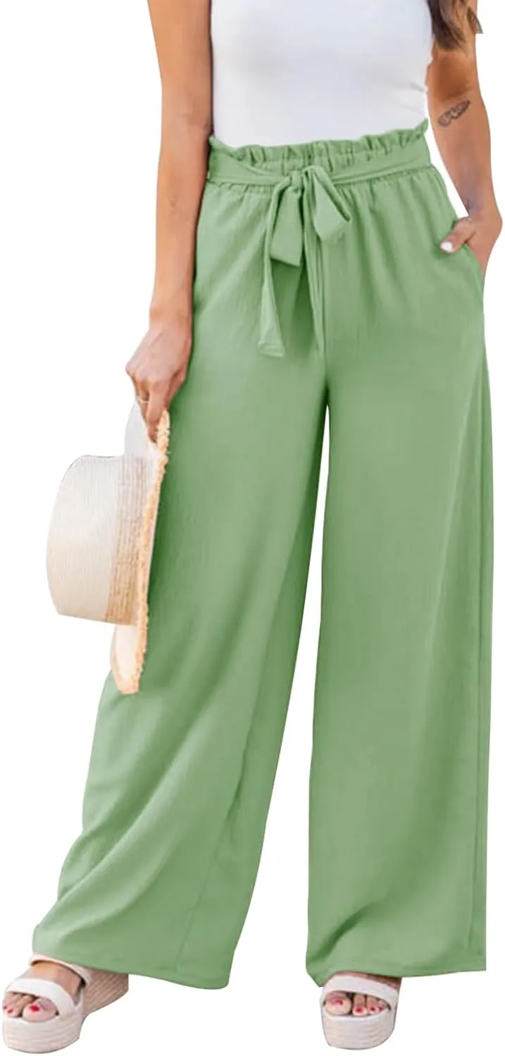 NIMIN Wide Leg Pants for Women High Waisted Business Casual Pants Work Pants Loose Flowy Summer Beach Pants with Pockets