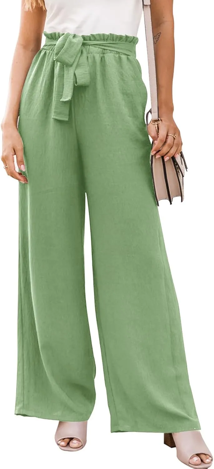 NIMIN Wide Leg Pants for Women High Waisted Business Casual Pants Work Pants Loose Flowy Summer Beach Pants with Pockets