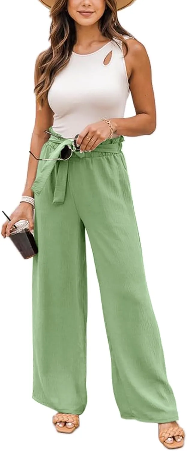 NIMIN Wide Leg Pants for Women High Waisted Business Casual Pants Work Pants Loose Flowy Summer Beach Pants with Pockets