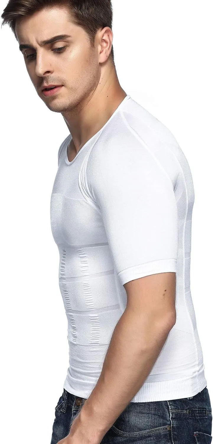 Odoland Men's Compression Shirt, Short Sleeve Shapewear Body Shaper, Slimming Shirt Tank Top Tummy Vest