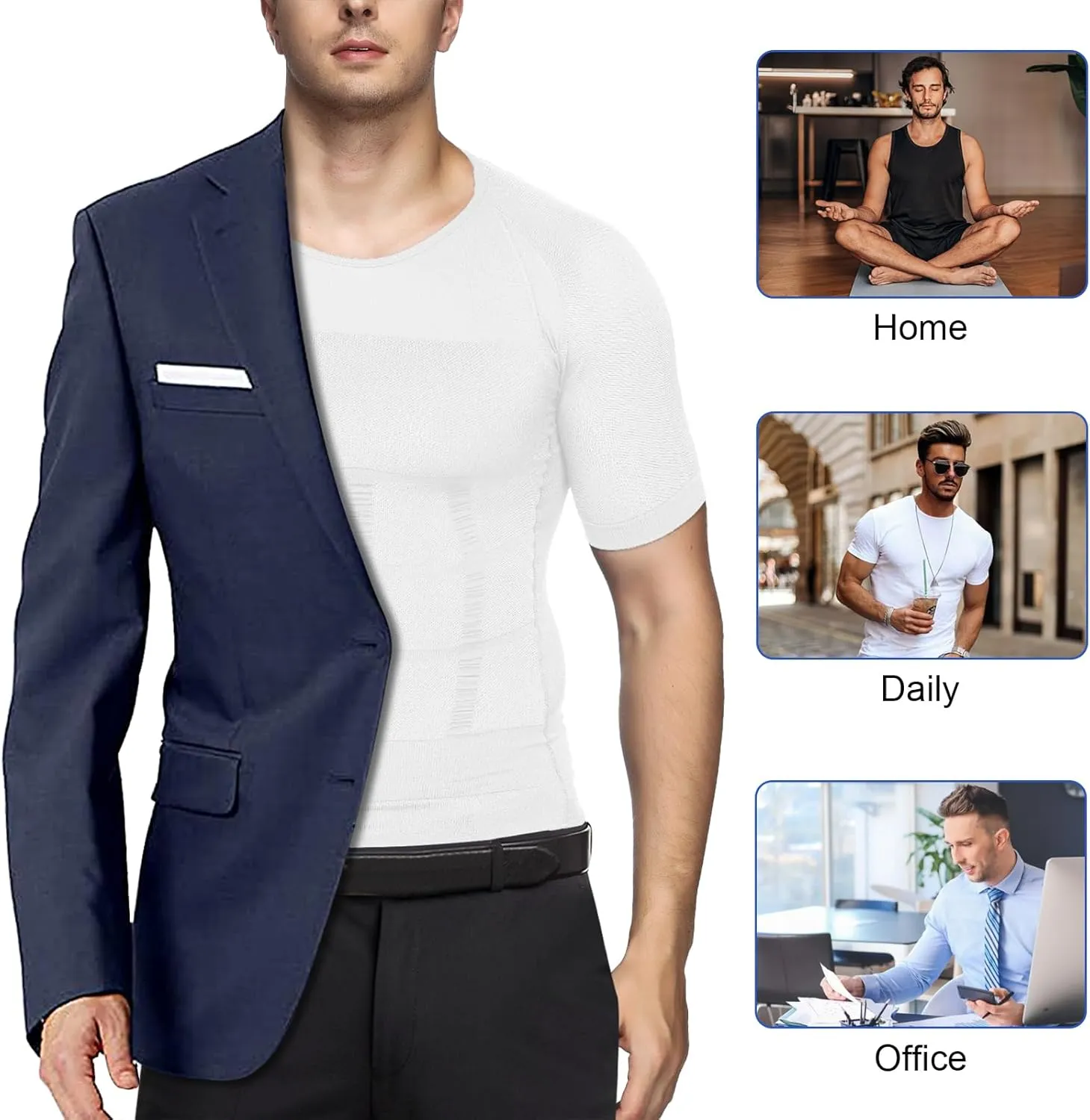 Odoland Men's Compression Shirt, Short Sleeve Shapewear Body Shaper, Slimming Shirt Tank Top Tummy Vest