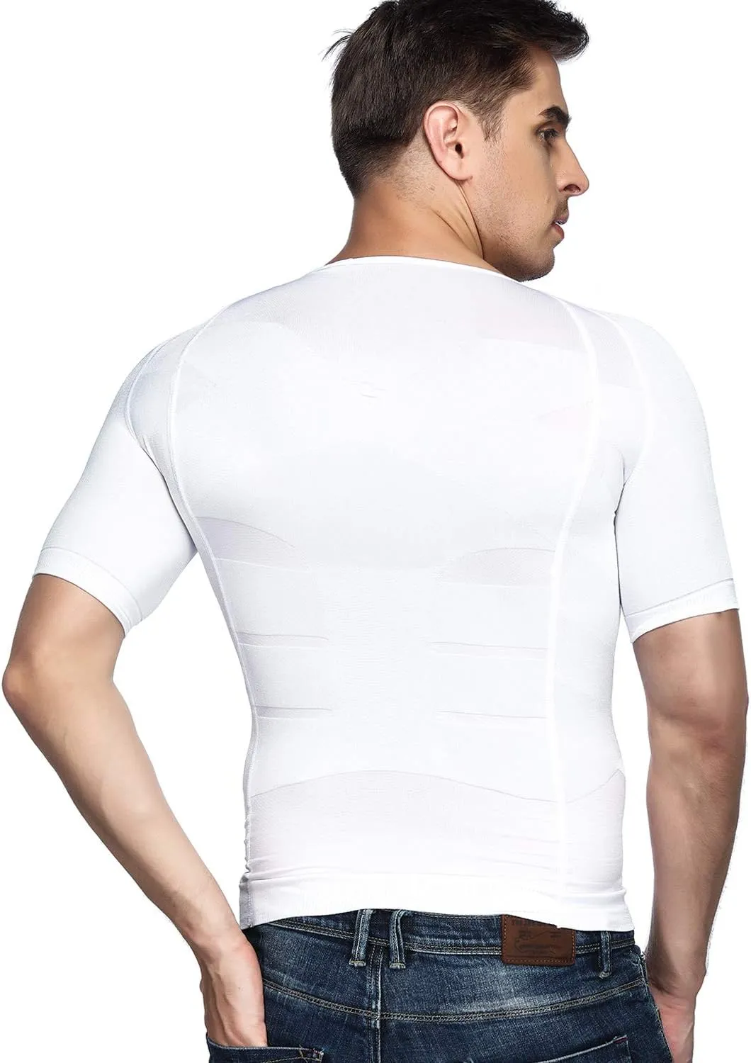 Odoland Men's Compression Shirt, Short Sleeve Shapewear Body Shaper, Slimming Shirt Tank Top Tummy Vest