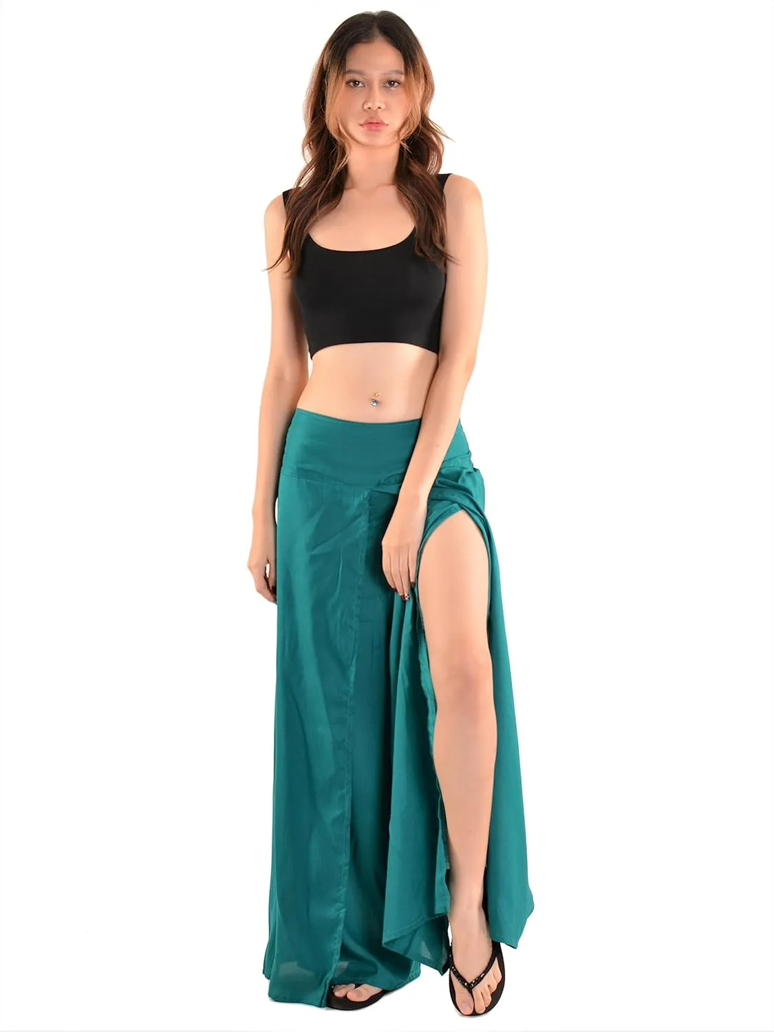 Orient Trail Womens Palazzo Slit Leg Wide Leg Wrap Pants Casual Beach Boho Hippie Bohemian Pilates Flowy Pants Sizes 2-18