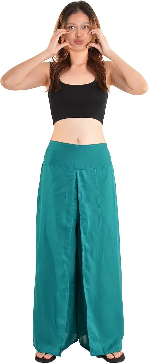 Orient Trail Womens Palazzo Slit Leg Wide Leg Wrap Pants Casual Beach Boho Hippie Bohemian Pilates Flowy Pants Sizes 2-18