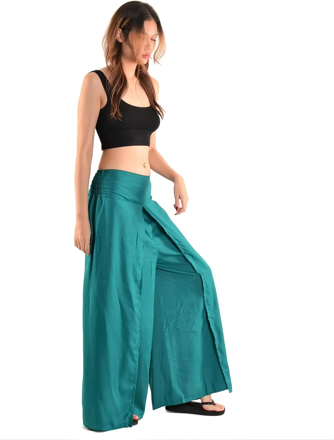 Orient Trail Womens Palazzo Slit Leg Wide Leg Wrap Pants Casual Beach Boho Hippie Bohemian Pilates Flowy Pants Sizes 2-18