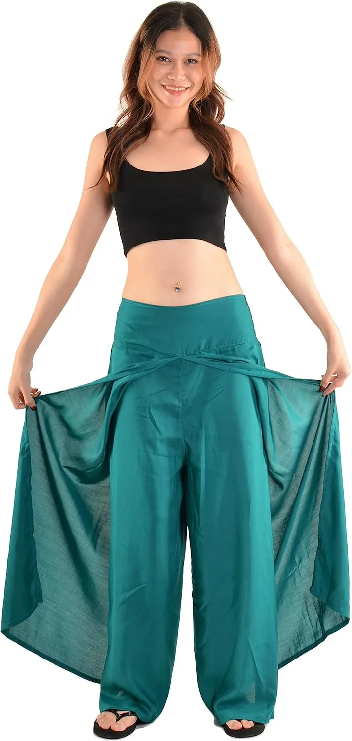 Orient Trail Womens Palazzo Slit Leg Wide Leg Wrap Pants Casual Beach Boho Hippie Bohemian Pilates Flowy Pants Sizes 2-18