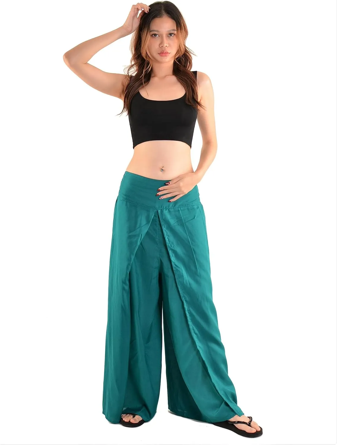 Orient Trail Womens Palazzo Slit Leg Wide Leg Wrap Pants Casual Beach Boho Hippie Bohemian Pilates Flowy Pants Sizes 2-18