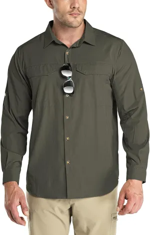 Outdoor Ventures Men's UPF 50  UV Sun Protection SPF Hiking Shirt Long Sleeve Lightweight Quick Dry for Safari Travel Fishing