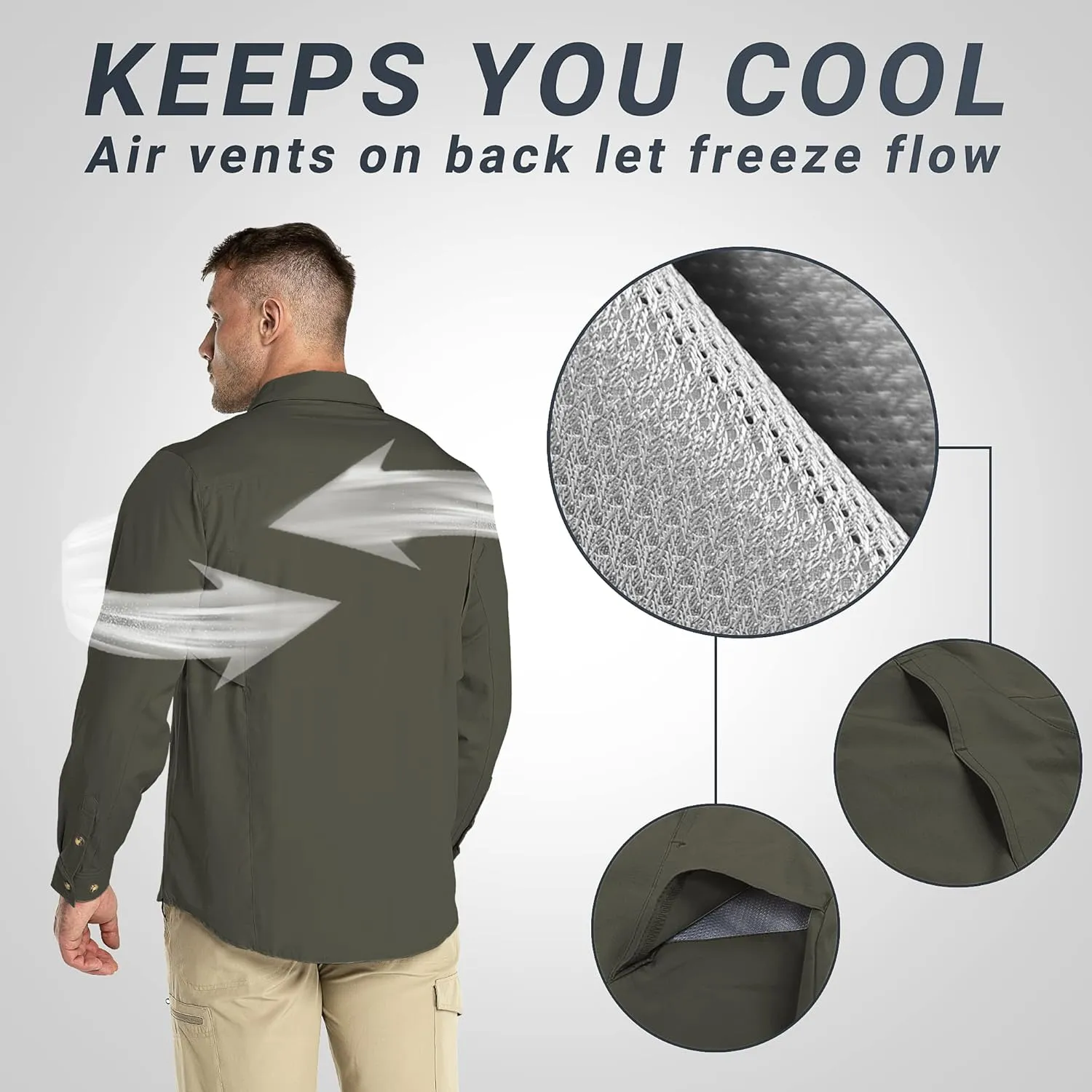 Outdoor Ventures Men's UPF 50  UV Sun Protection SPF Hiking Shirt Long Sleeve Lightweight Quick Dry for Safari Travel Fishing