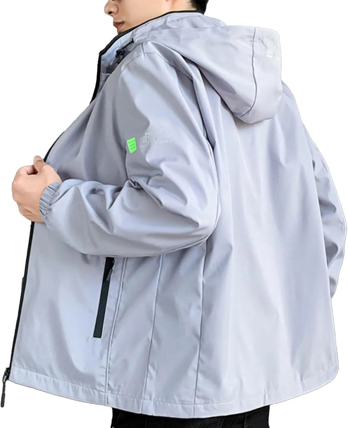 Oversized Sun Protection Raincoat Mens Solid Zip Hooded Waterproof Windbreaker Casual Hiking Jacket Plus Size M-8xl