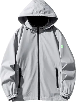 Oversized Sun Protection Raincoat Mens Solid Zip Hooded Waterproof Windbreaker Casual Hiking Jacket Plus Size M-8xl