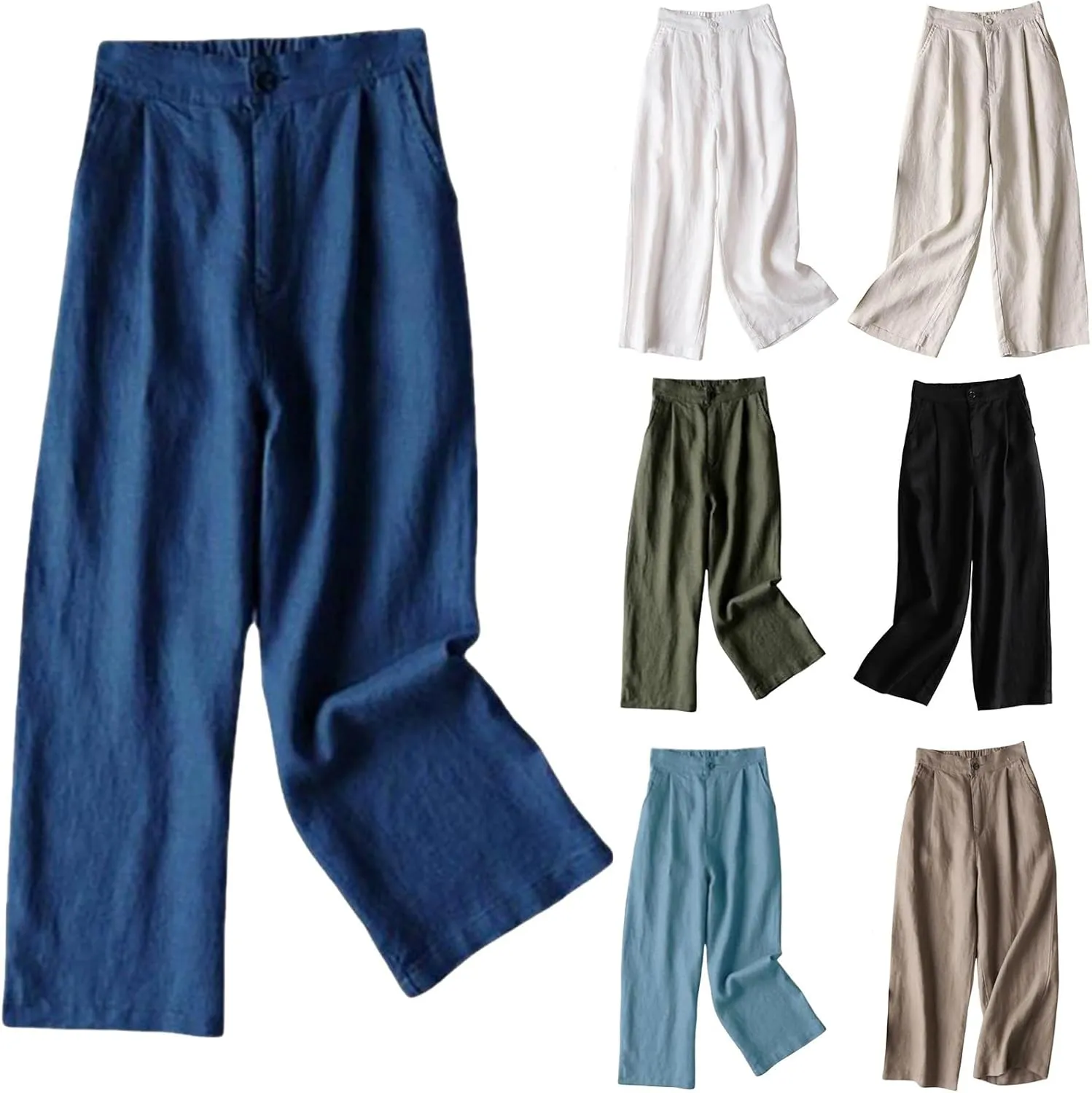 Palazzo Pants for Women Lightweight Wide Leg Linen Pants Elastic Waist Boho Beach Trousers Summer Outfit with Pocekts