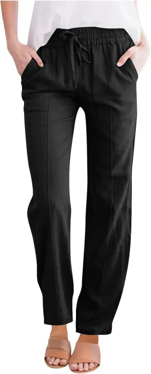 Palazzo Pants for Women Loose Wide Leg Cotton Linen Pants Summer Palazzo High Waisted Baggy Trousers 2025 Trendy