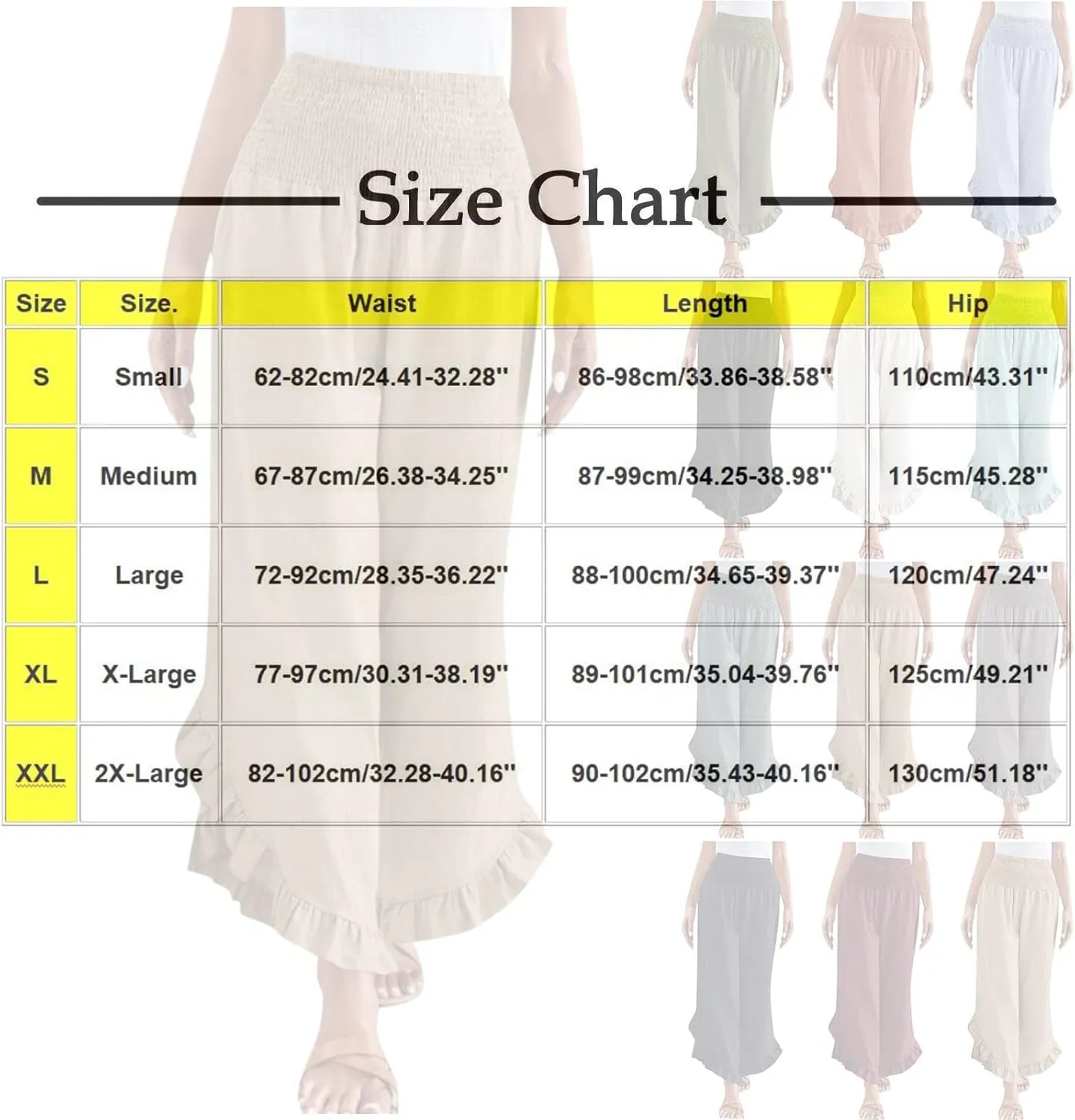 Palazzo Pants for Women Stretch Smocked High Waisted Ruffle Hem Loose Fit Pant Summer Casual Linen Wide Leg Trousers