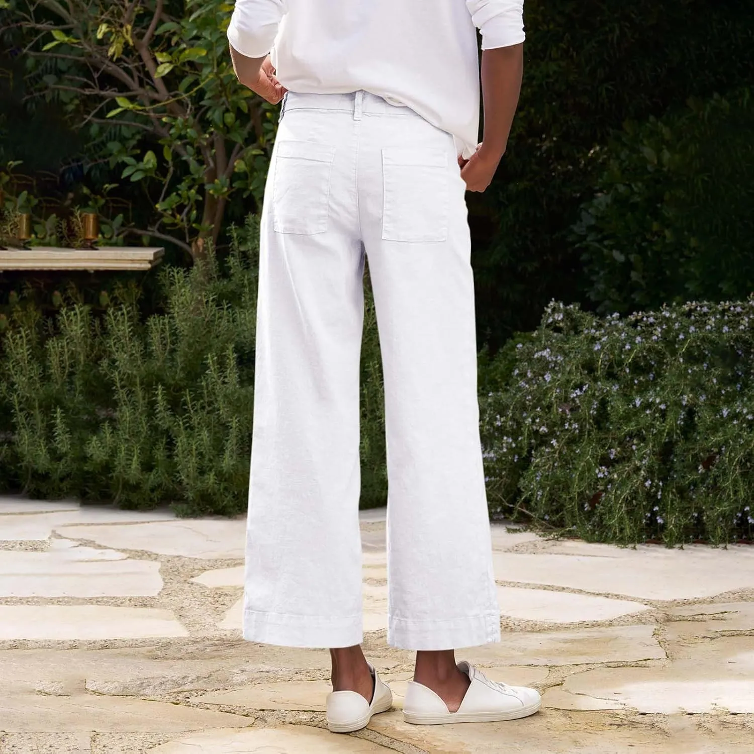 Pants for Women, Linen Straight Leg Peasant Pants WomenS Casual Elastic Waist