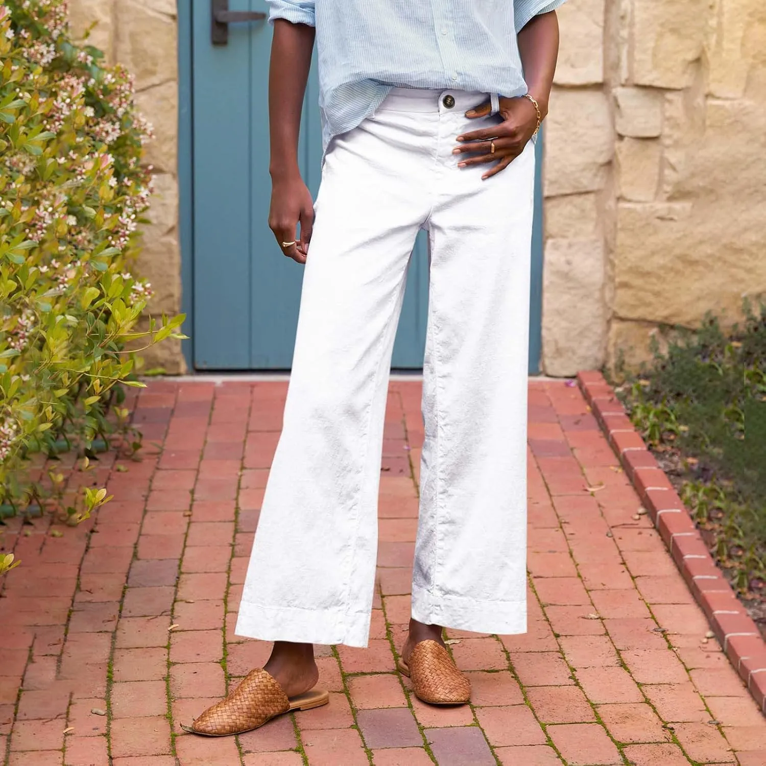 Pants for Women, Linen Straight Leg Peasant Pants WomenS Casual Elastic Waist
