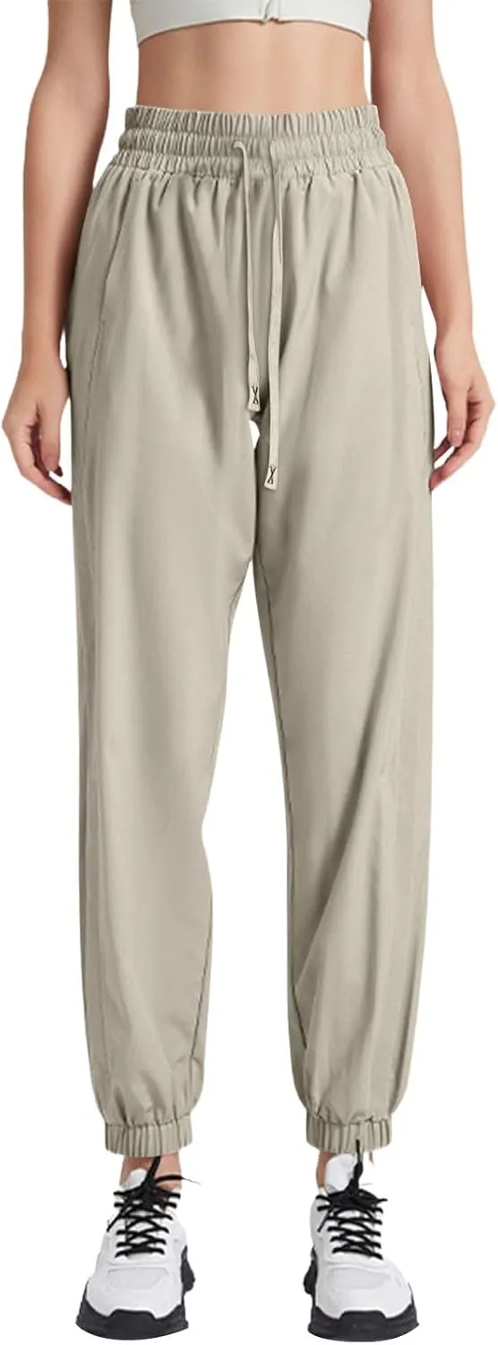 Pants Women,Capri Sweatpants, Dressy Linen Cotton Trousers with Pockets High Waisted Straight Leg Palazzo