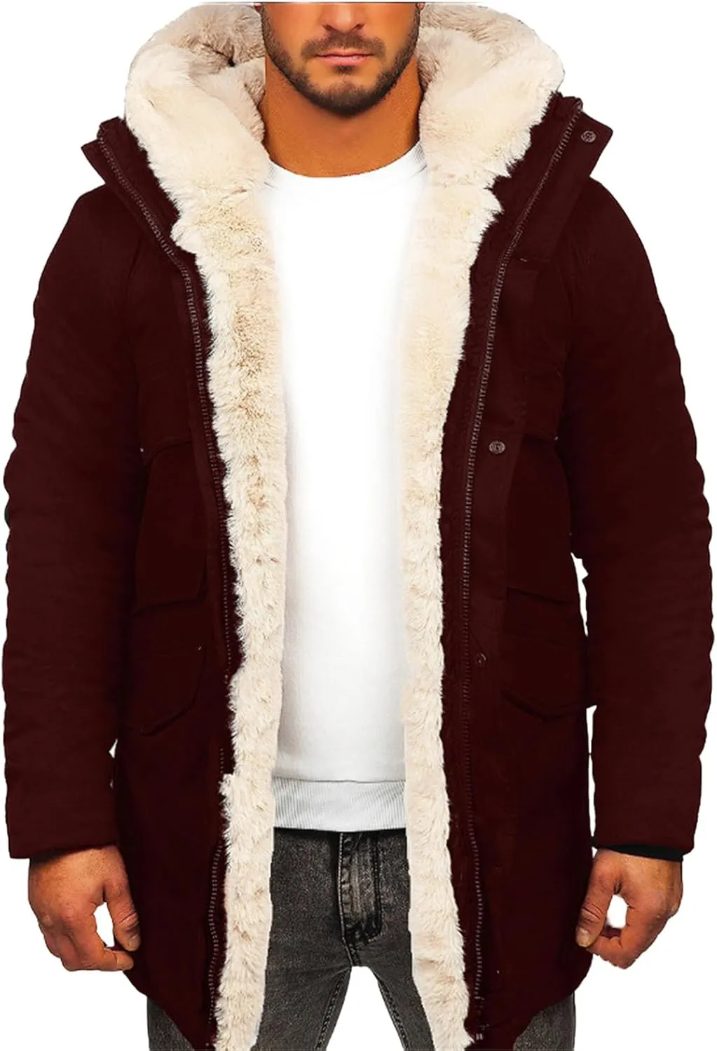Parka Jacket Men Heavy Warm Thick Fleece Lined Long Winter Coats Hooded Windproof Long Trench Jacket Outerwear Oversize