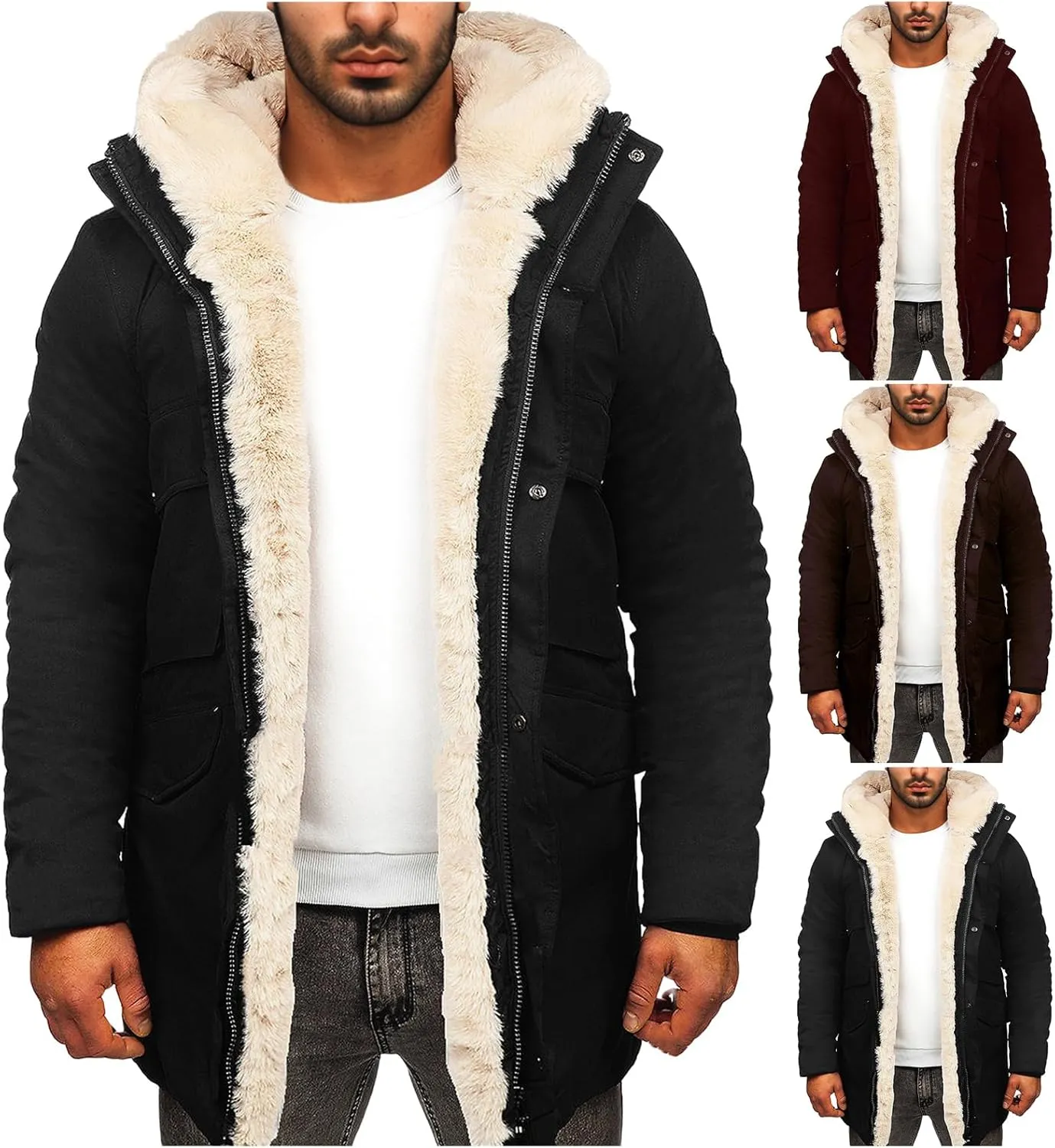 Parka Jacket Men Heavy Warm Thick Fleece Lined Long Winter Coats Hooded Windproof Long Trench Jacket Outerwear Oversize