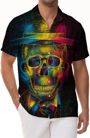 Party Hawaiian Button Men's Colored Skull Short Sleeve Costume Casual Shirt