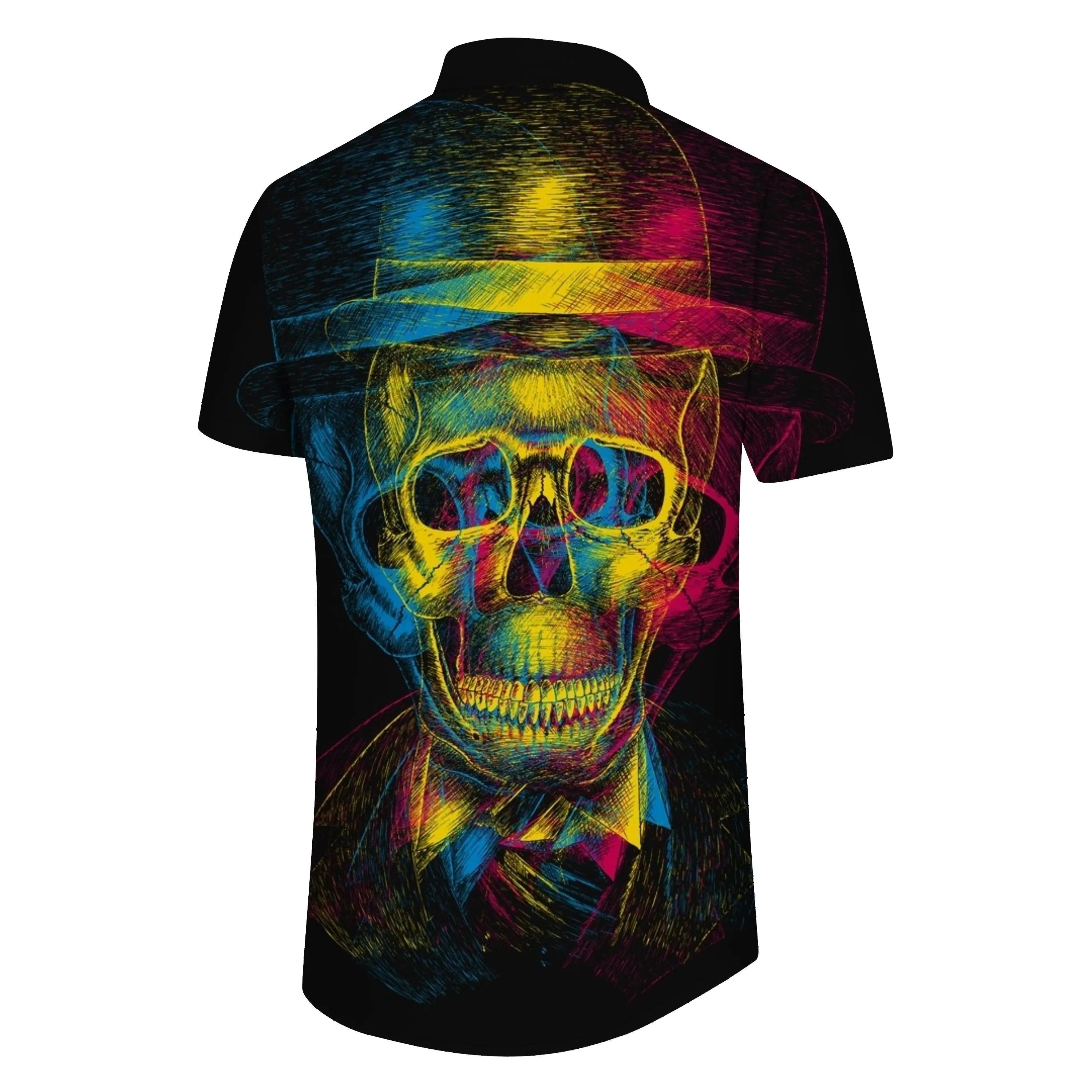 Party Hawaiian Button Men's Colored Skull Short Sleeve Costume Casual Shirt