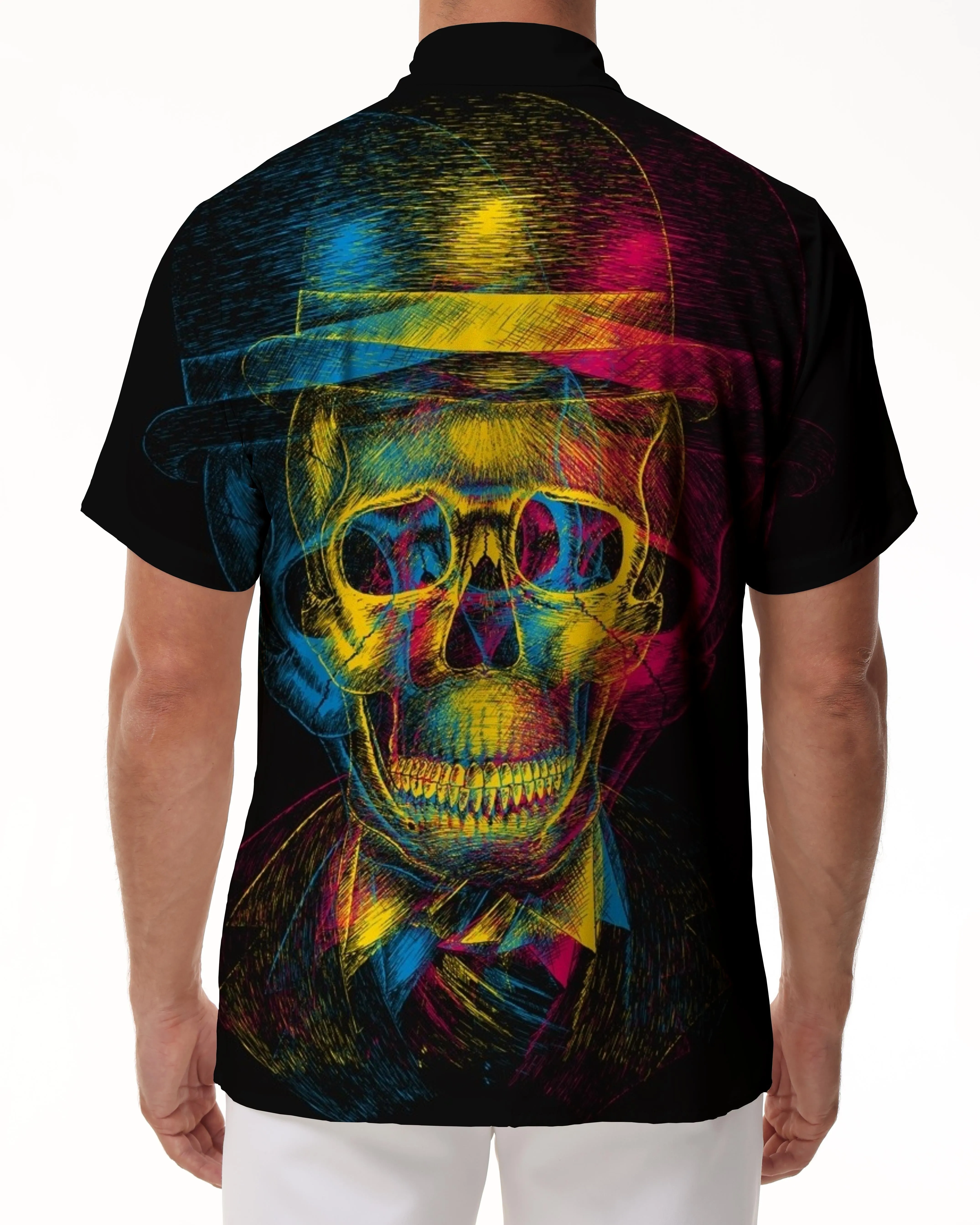 Party Hawaiian Button Men's Colored Skull Short Sleeve Costume Casual Shirt