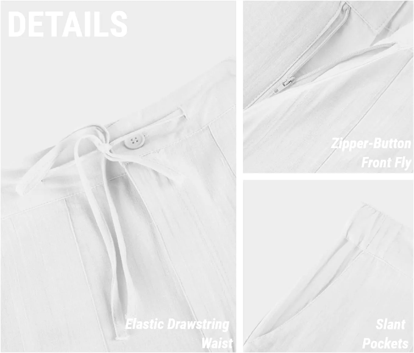 PASLTER Mens Casual Linen Pants Loose Fit Elastic Drawstring Waist Straight-Legs Summer Yoga Beach Long Pants