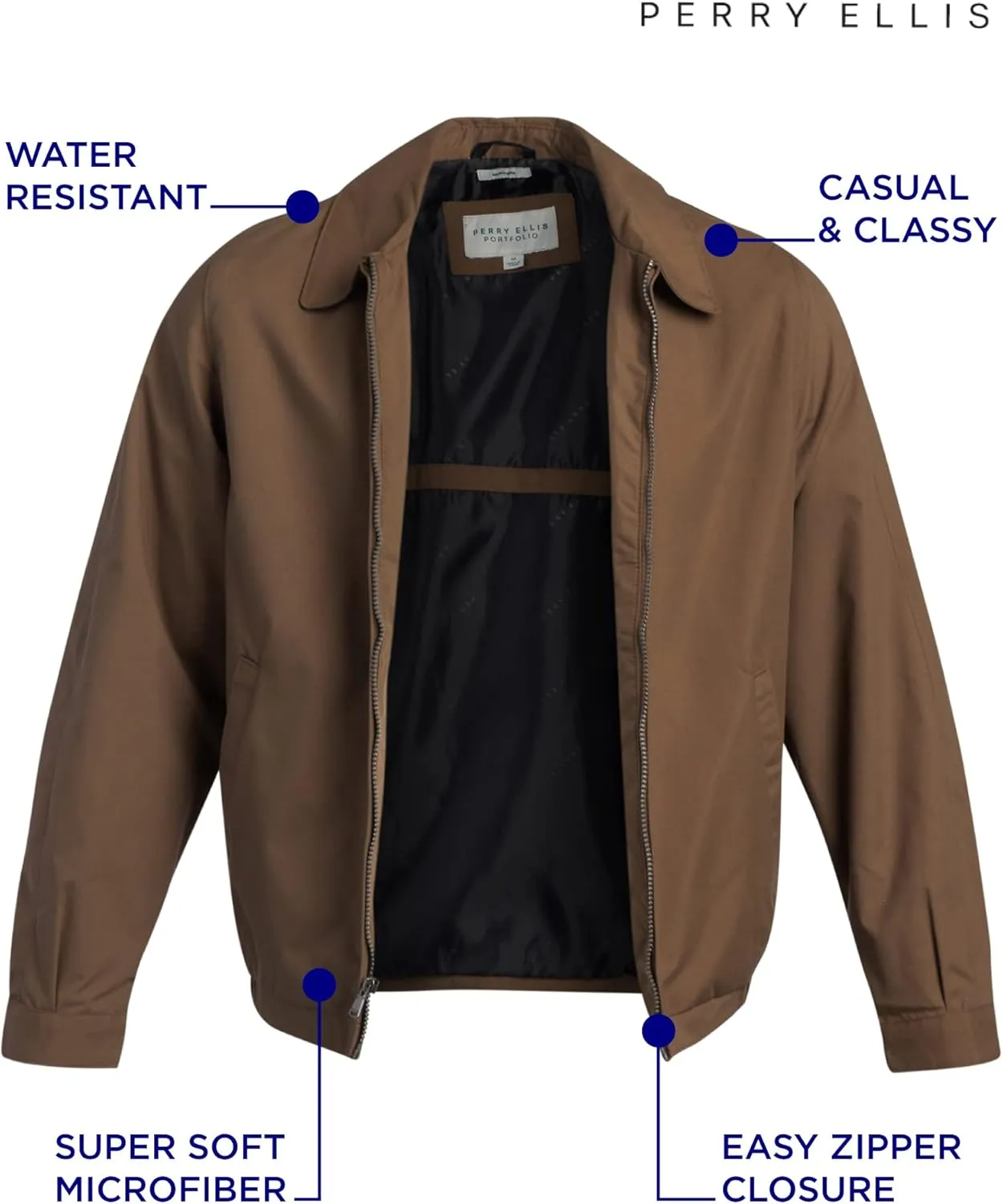 Perry Ellis Mens Golf Jacket - Lightweight Microfiber Water Resistant Windbreaker Jacket for Men with Cinched Waist (S-XL)