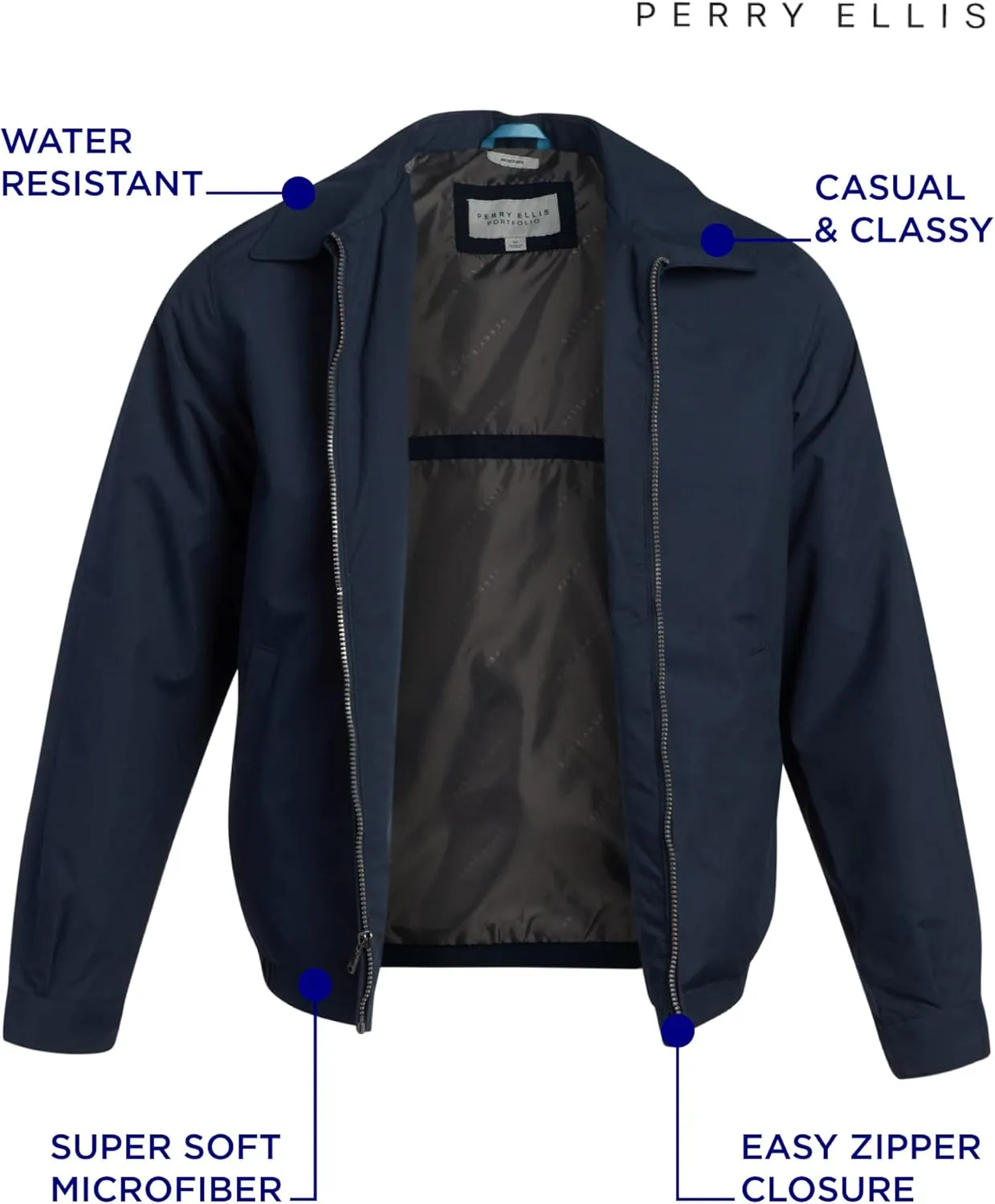Perry Ellis Mens Golf Jacket - Lightweight Microfiber Water Resistant Windbreaker Jacket for Men with Cinched Waist (S-XL)