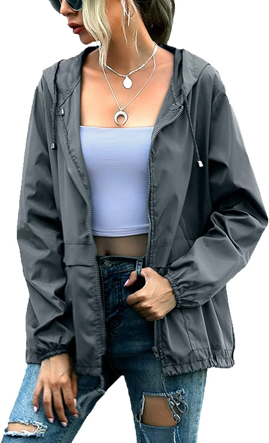 PESION Women's Waterproof Raincoat Lightweight Rain Jacket Hooded Windbreaker with Pocket for Outdoor