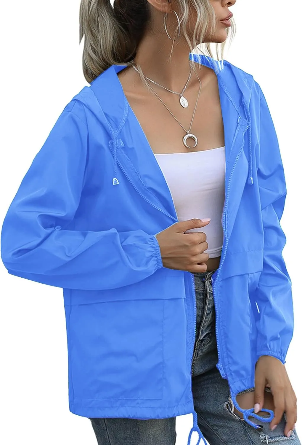 PESION Women's Waterproof Raincoat Lightweight Rain Jacket Hooded Windbreaker with Pocket for Outdoor