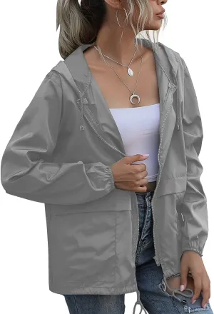 PESION Women's Waterproof Raincoat Lightweight Rain Jacket Hooded Windbreaker with Pocket for Outdoor