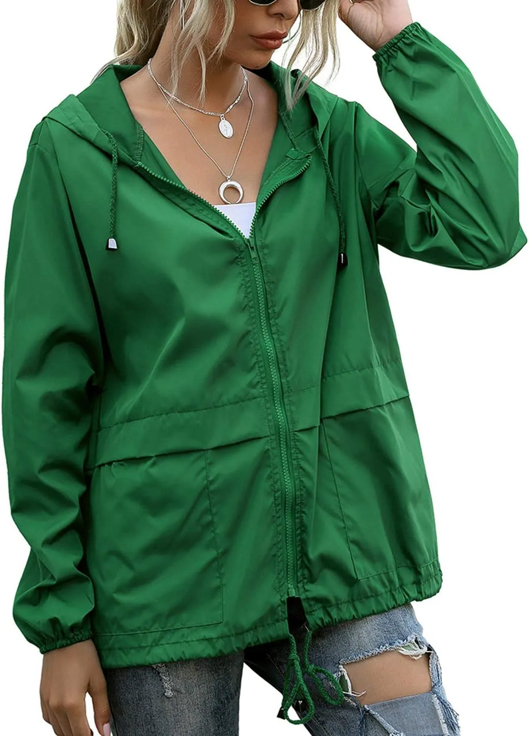 PESION Women's Waterproof Raincoat Lightweight Rain Jacket Hooded Windbreaker with Pocket for Outdoor