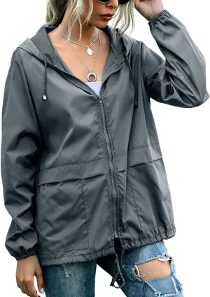 PESION Women's Waterproof Raincoat Lightweight Rain Jacket Hooded Windbreaker with Pocket for Outdoor