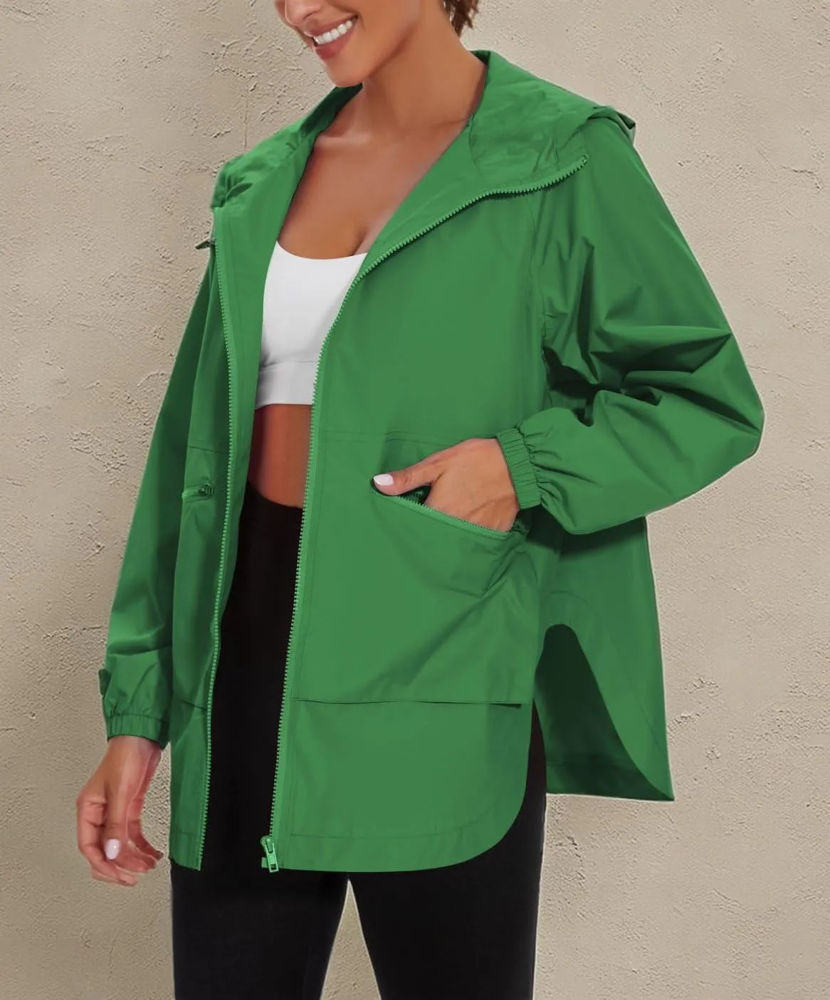 PESION Womens Waterproof Raincoat Lightweight Rain Jacket Trench Coat Hooded Windbreaker With Pockets for Outdoor