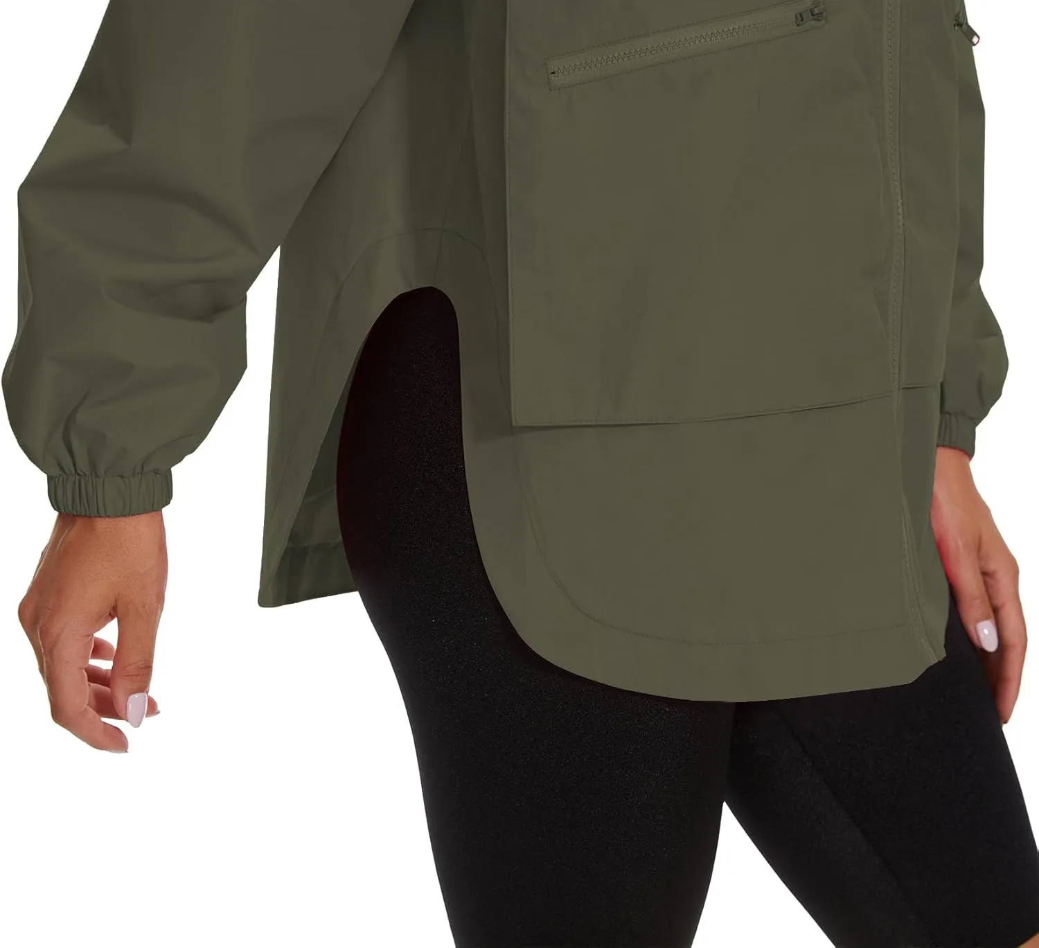 PESION Womens Waterproof Raincoat Lightweight Rain Jacket Trench Coat Hooded Windbreaker With Pockets for Outdoor