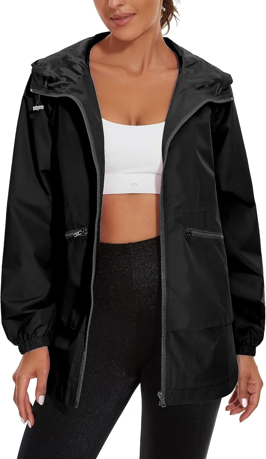 PESION Womens Waterproof Raincoat Lightweight Rain Jacket Trench Coat Hooded Windbreaker With Pockets for Outdoor