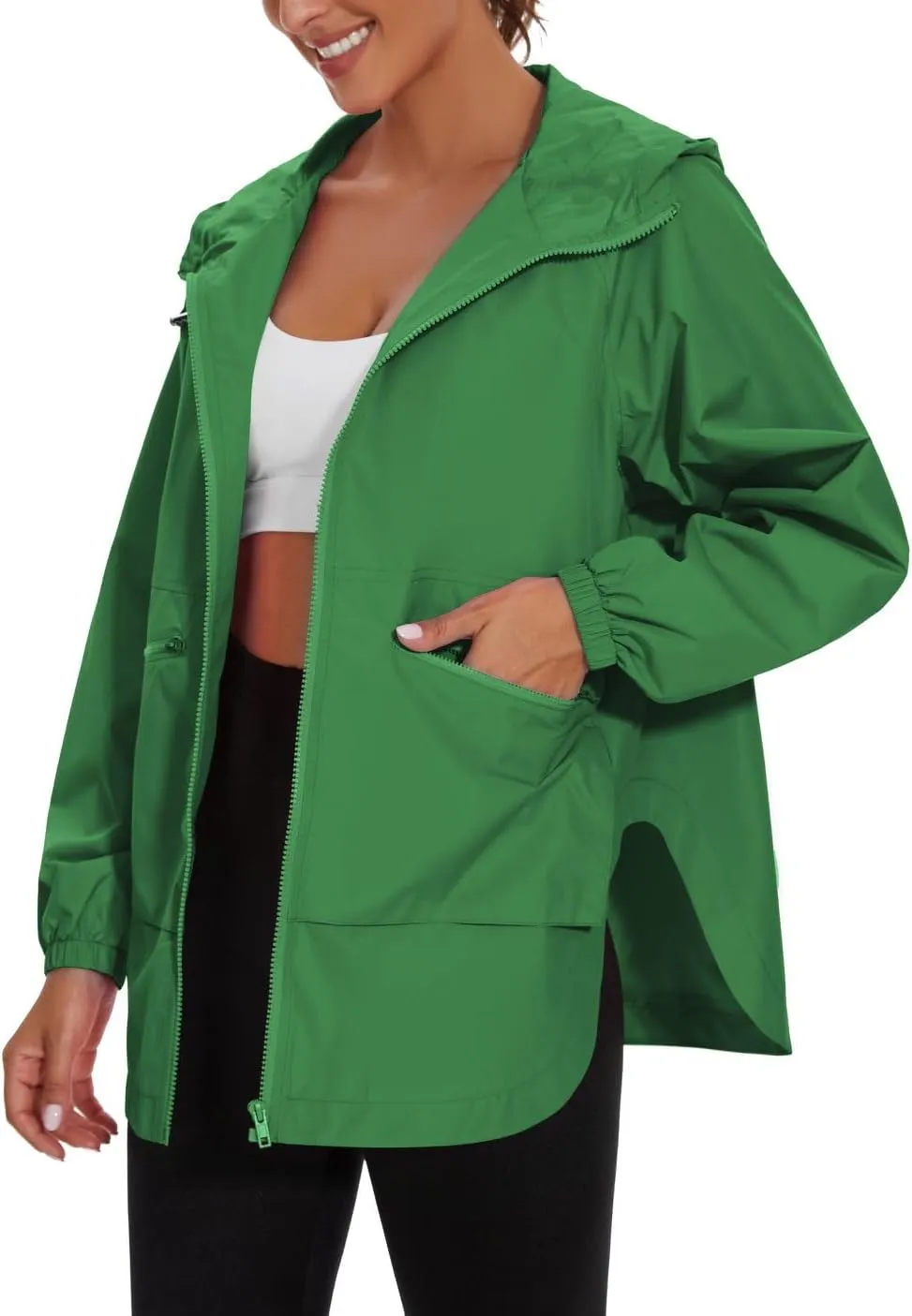 PESION Womens Waterproof Raincoat Lightweight Rain Jacket Trench Coat Hooded Windbreaker With Pockets for Outdoor