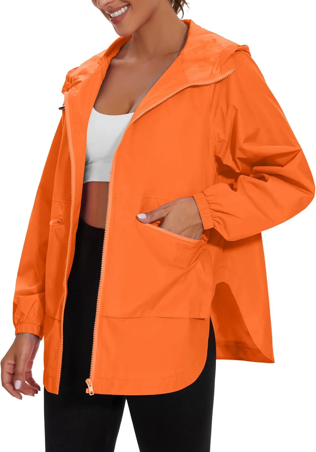 PESION Womens Waterproof Raincoat Lightweight Rain Jacket Trench Coat Hooded Windbreaker With Pockets for Outdoor