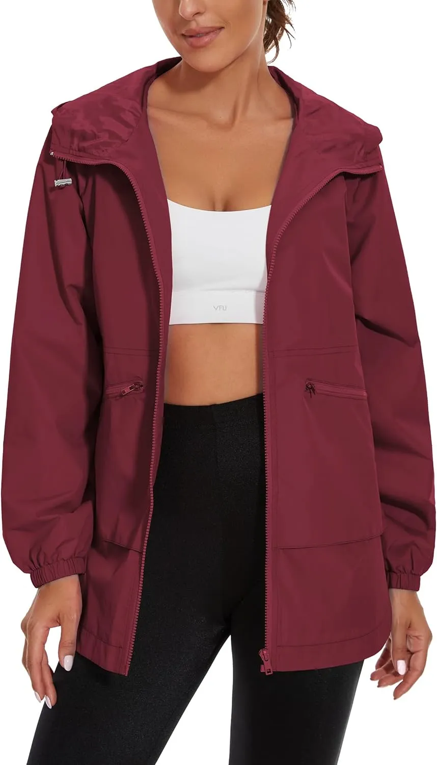 PESION Womens Waterproof Raincoat Lightweight Rain Jacket Trench Coat Hooded Windbreaker With Pockets for Outdoor