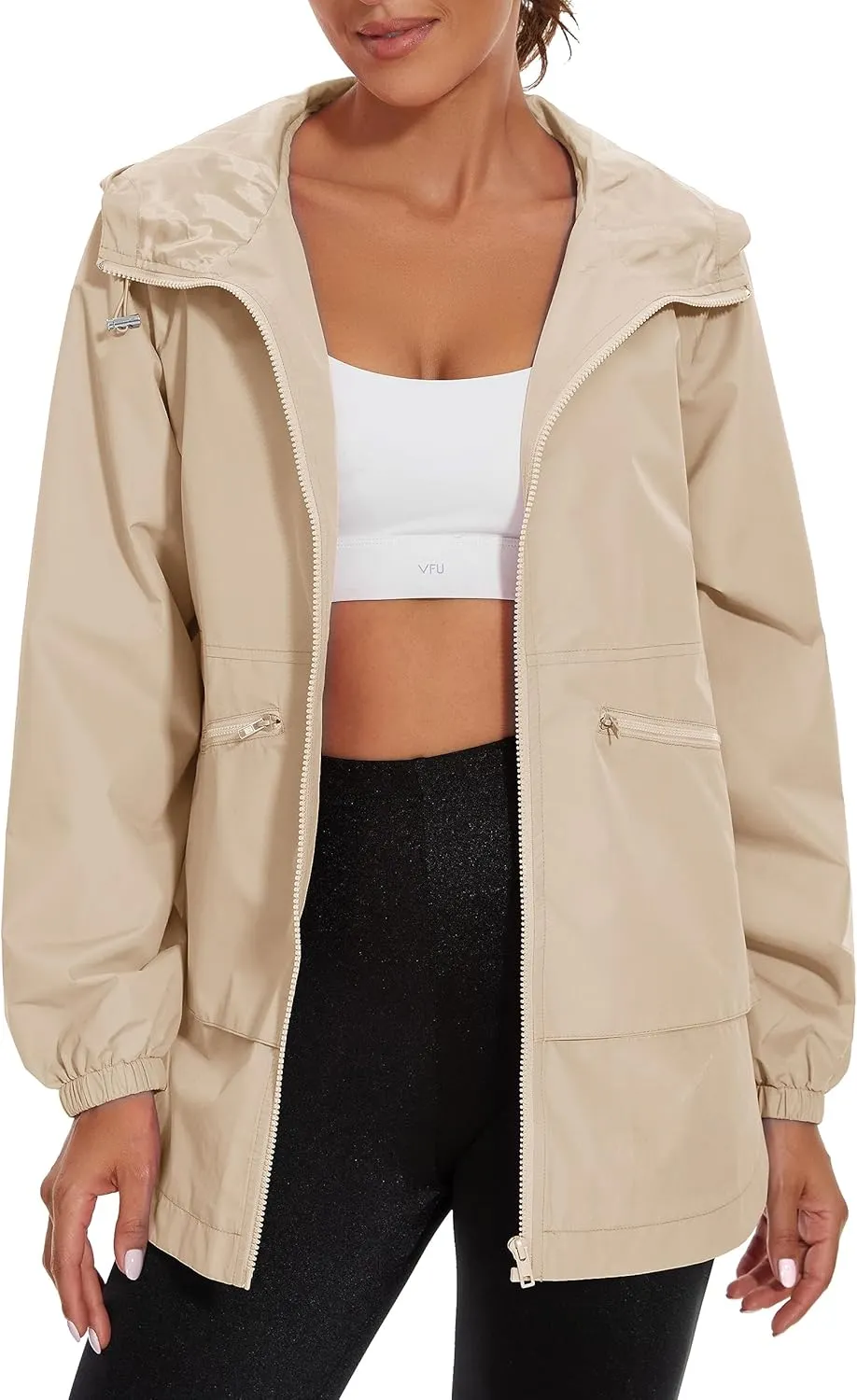 PESION Womens Waterproof Raincoat Lightweight Rain Jacket Trench Coat Hooded Windbreaker With Pockets for Outdoor
