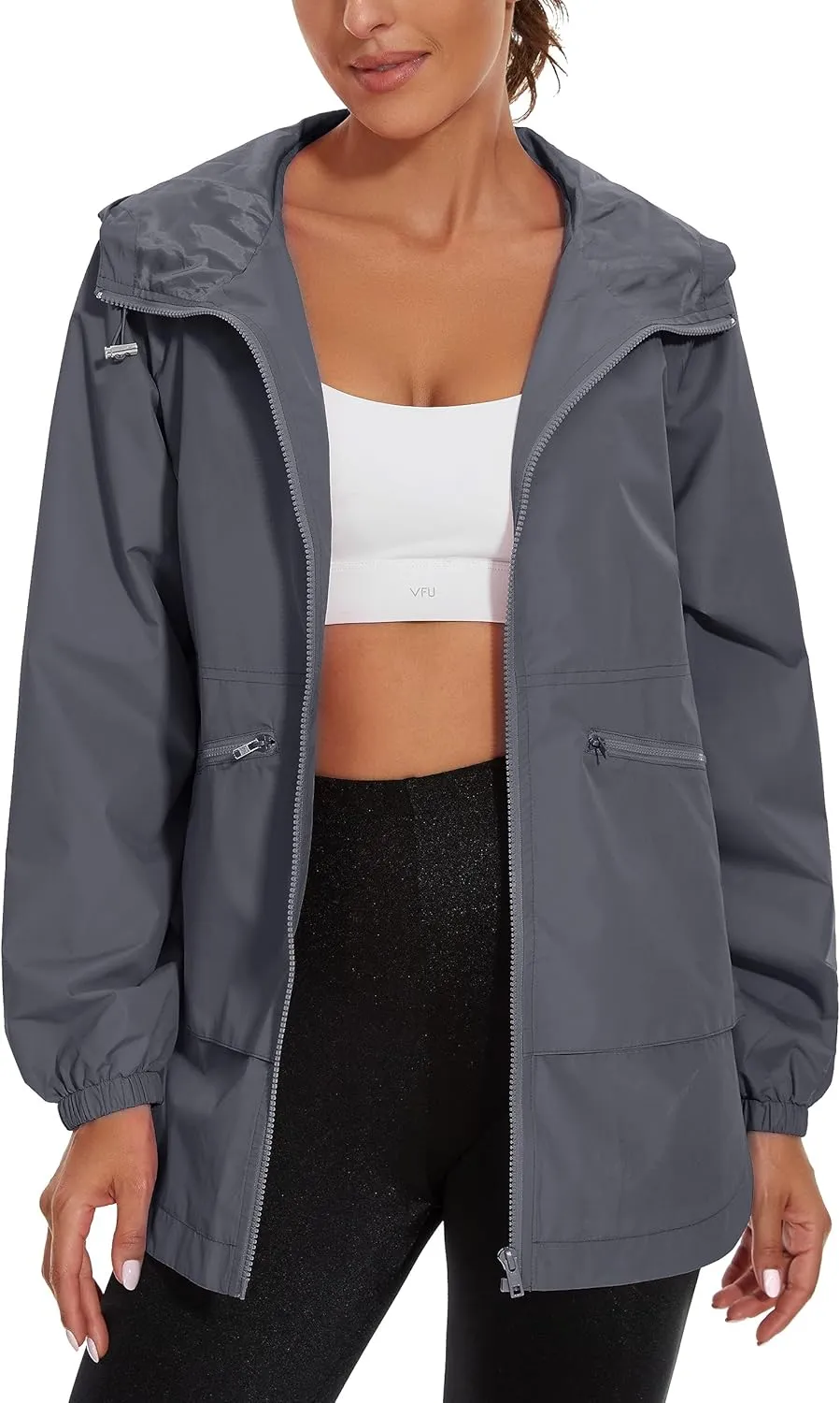 PESION Womens Waterproof Raincoat Lightweight Rain Jacket Trench Coat Hooded Windbreaker With Pockets for Outdoor